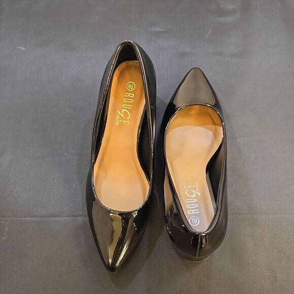 BRAND NEW ROUGE HELIUM POINTED TOE GLOSSY BLOCK-HEEL SLIP-ON PUMP - Picture 4 of 15